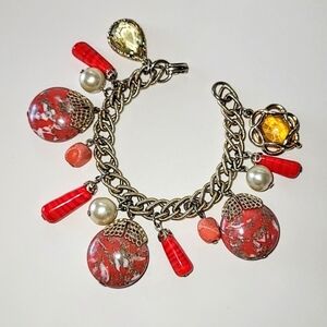 ORANGE ART GLASS VINTAGE BOHO CHARM BRACELET